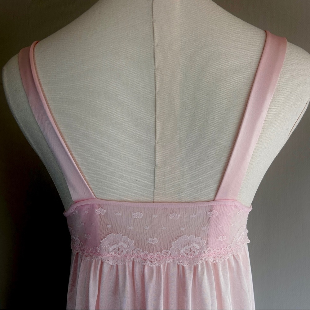 Vintage 70s Shadowline Pink Babydoll Maxi Nightgown Coquette Fairy Princess XS/S - Picture 10 of 11